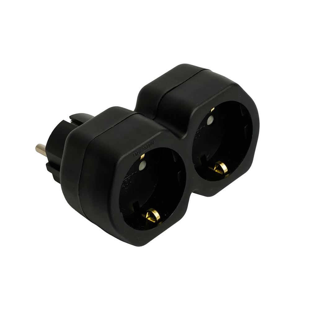 Разветвитель сетевой 2-местный с/з STEKKER ADP16-12-21, 250V,16A, ABS огнеустойчивый пластик, черный (50107) - Viokon.com