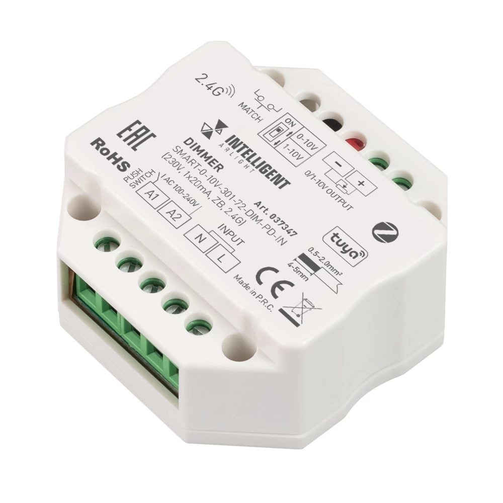 INTELLIGENT ARLIGHT Диммер SMART-0-10V-301-72-DIM-PD-IN (230V, 1x20mA, ZB, 2.4G) (IARL, IP20 Пластик, 5 лет) 037347 - Viokon.com