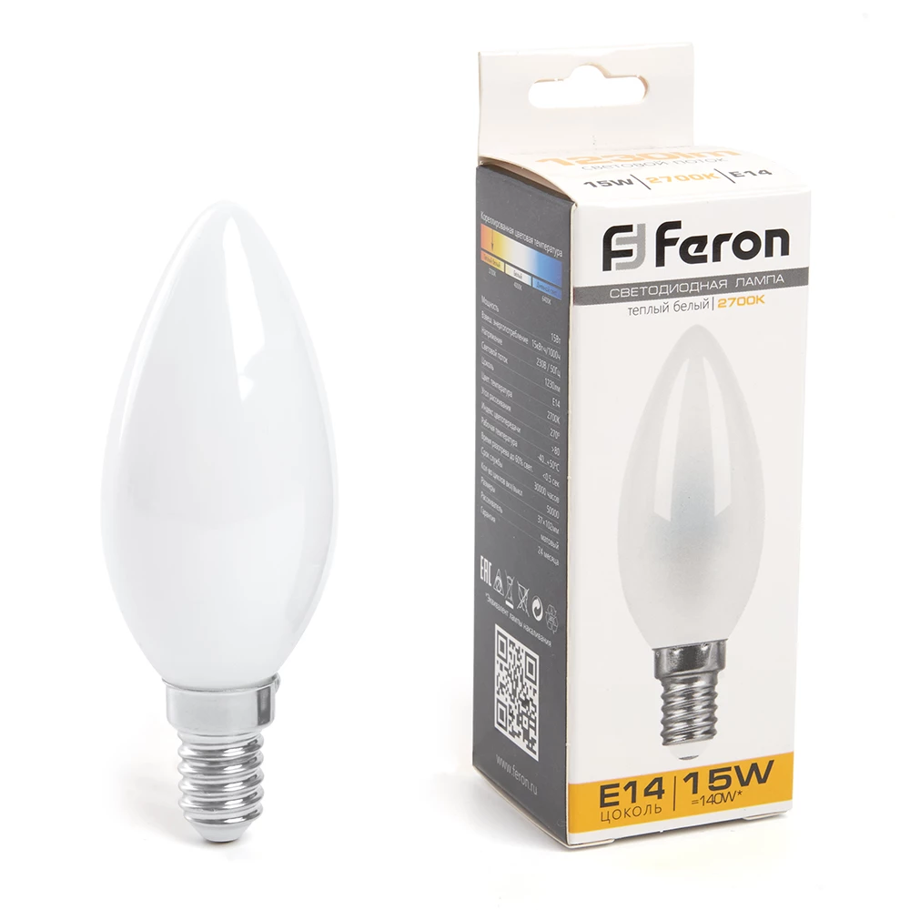 Лампа светодиодная Feron LB-717 Свеча E14 15W 230V 2700K (38255) - Viokon.com