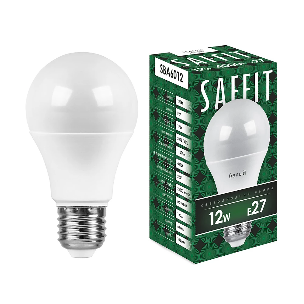 Лампа светодиодная SAFFIT SBA6012 Шар E27 12W 230V 4000K (55008) - Viokon.com
