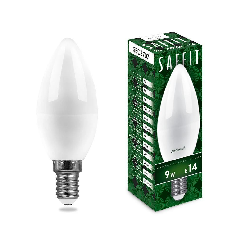 Лампа светодиодная SAFFIT SBC3709 Свеча E14 9W 230V 6400K (55170) - Viokon.com
