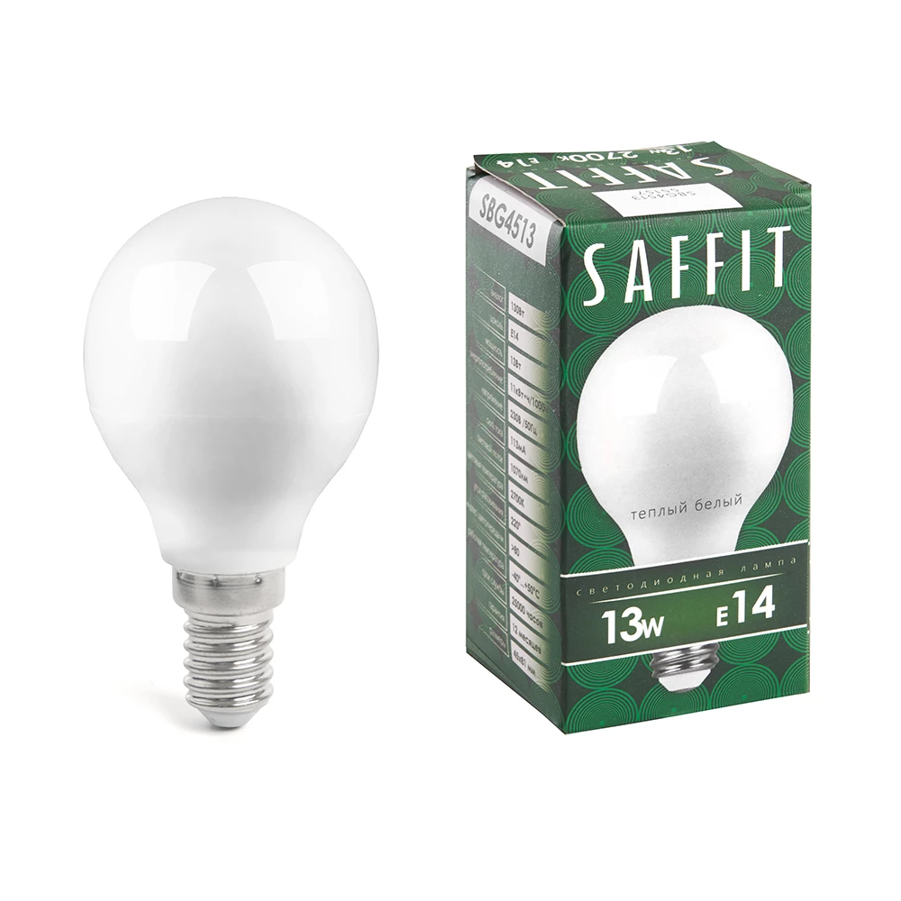 Лампа светодиодная SAFFIT SBG4513 Шарик E14 13W 230V 2700K (55157) - Viokon.com