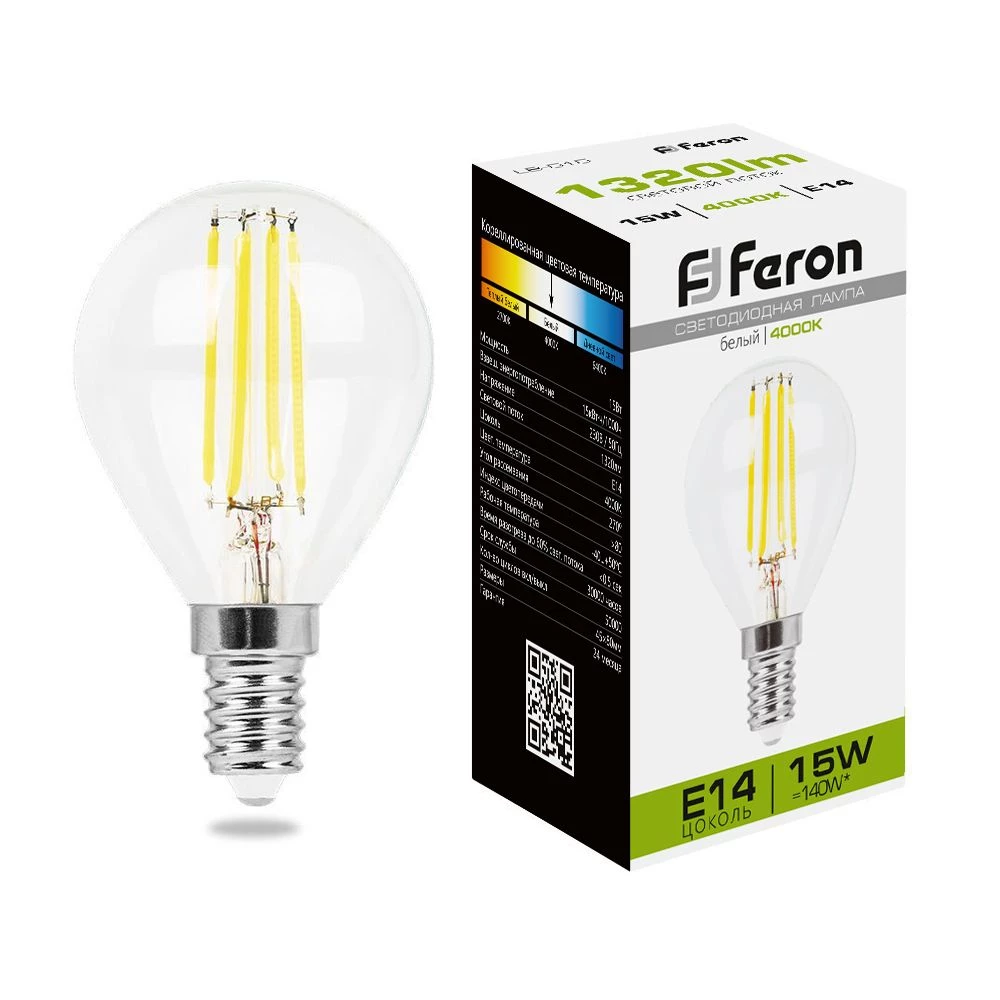 Лампа светодиодная Feron LB-515 Шарик E14 15W 230V 4000K (38250) - Viokon.com