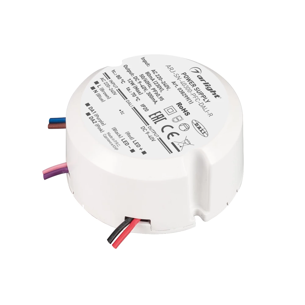 Блок питания ARJ-SN-40300-PFC-DALI-R (12W, 9-40V, 0.3A) (Arlight, IP20 Пластик, 3 года) 038299(1) - Viokon.com
