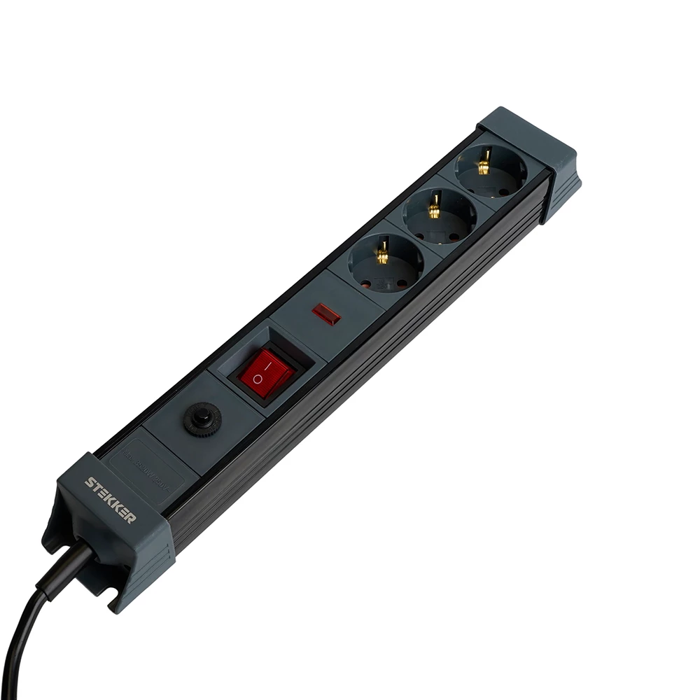 Сетевой фильтр 3-местный с/з STEKKER 3x1мм2, 1,8 м, 250В, 16А, серия Techno, HM22-31-02, черный (50153) - Viokon.com
