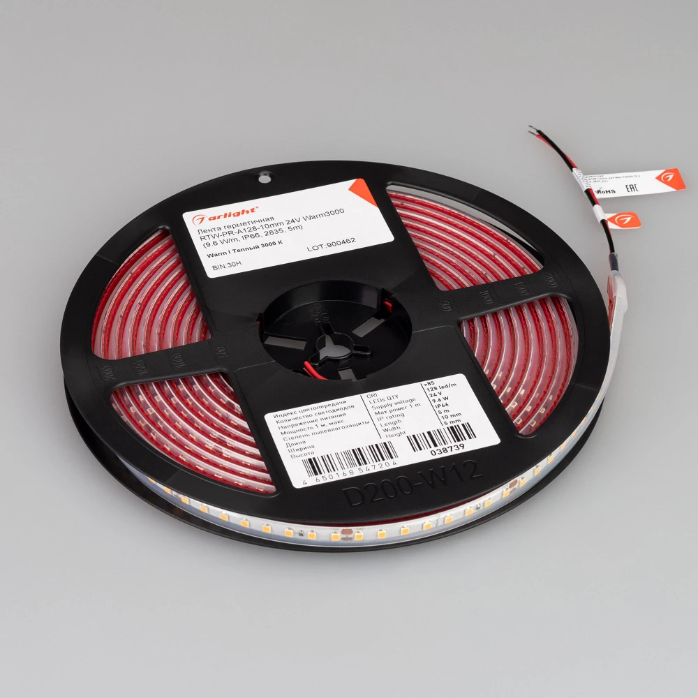 Лента герметичная RTW-PR-A128-10mm 24V Warm3000 (9.6 W/m, IP66, 2835, 5m) (Arlight, высок.эфф.150 лм/Вт) 038739 - Viokon.com