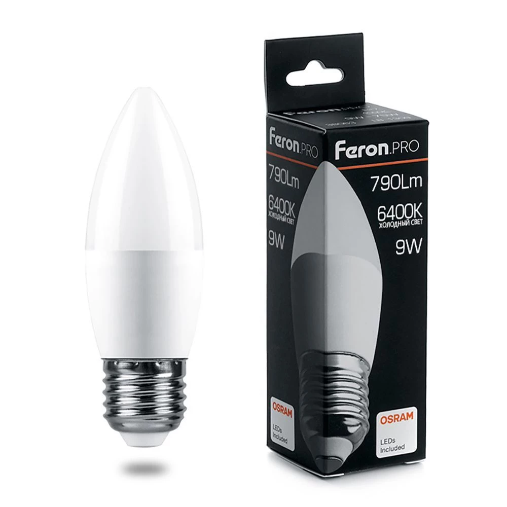 Лампа светодиодная Feron.PRO LB-1309 Свеча E27 9W 175-265V 6400K (38064) - Viokon.com