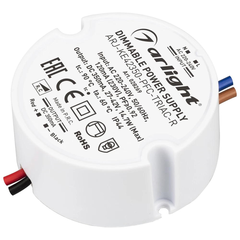 Блок питания ARJ-KE42350-PFC-TRIAC-R (15W, 350mA) (Arlight, IP44 Пластик, 5 лет) 028269 - Viokon.com