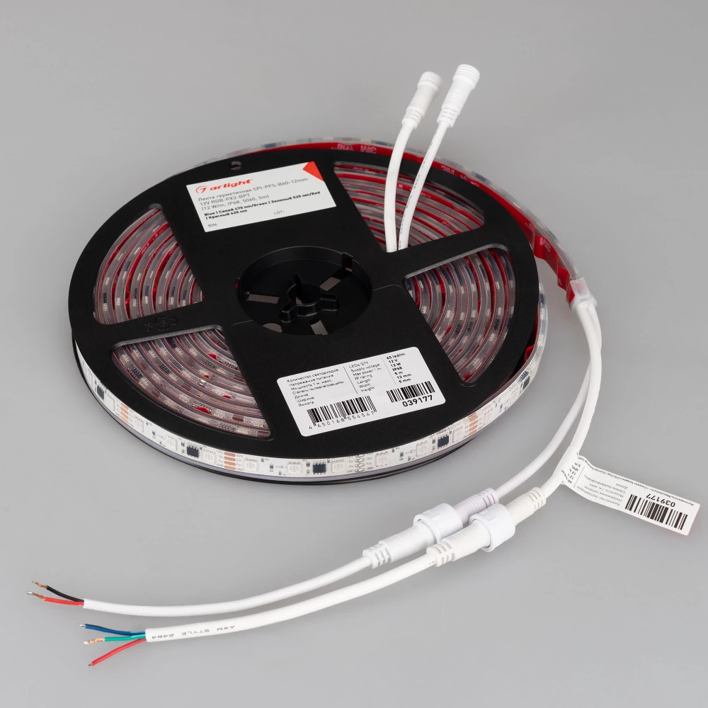 Лента герметичная SPI-PFS-B60-12mm 12V RGB-PX3-BPT (12 W/m, IP68, 5060, 5m) (Arlight, бегущий огонь) 039177 - Viokon.com
