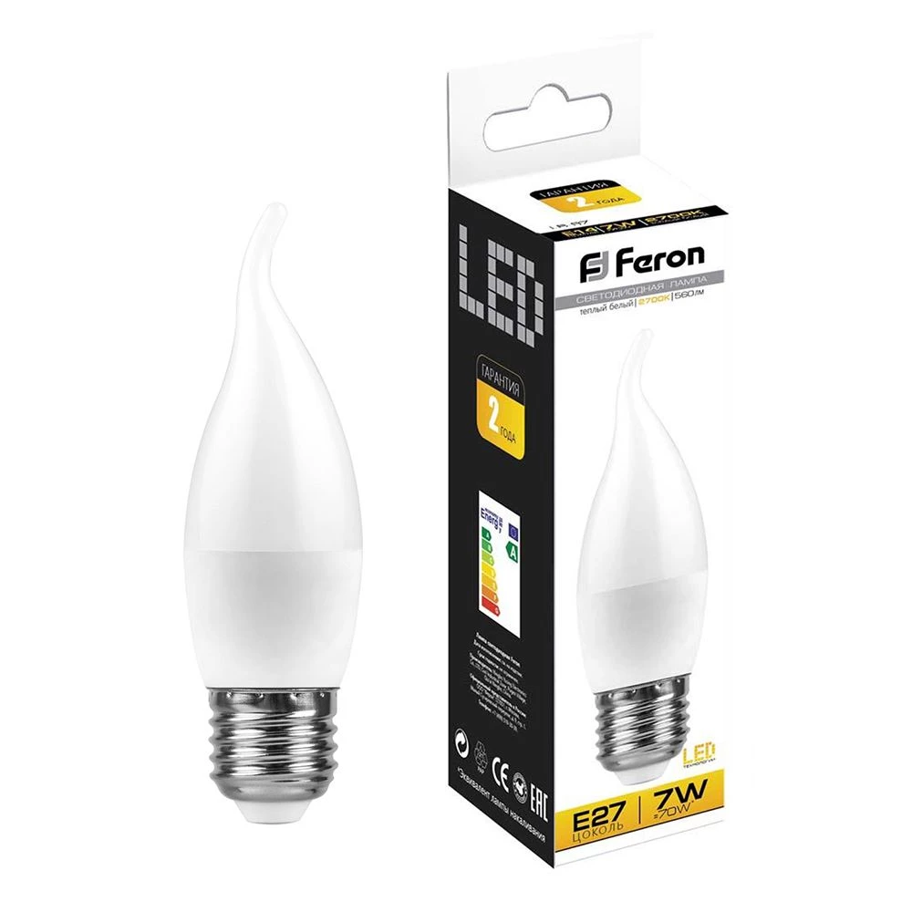 Лампа светодиодная Feron LB-97 Свеча на ветру  E27 7W 2700K (25762) - Viokon.com