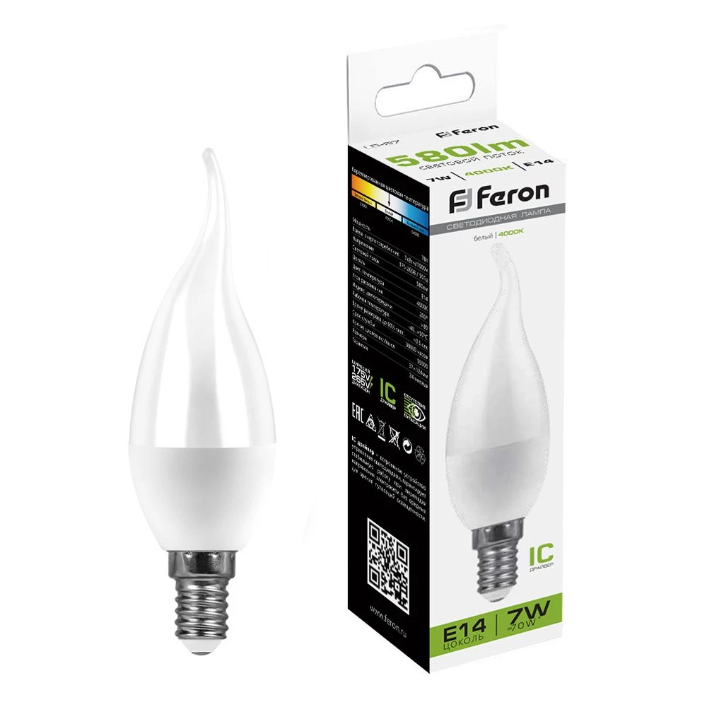 Лампа светодиодная Feron LB-97 Свеча на ветру E14 7W 175-265V 4000K (25761) - Viokon.com