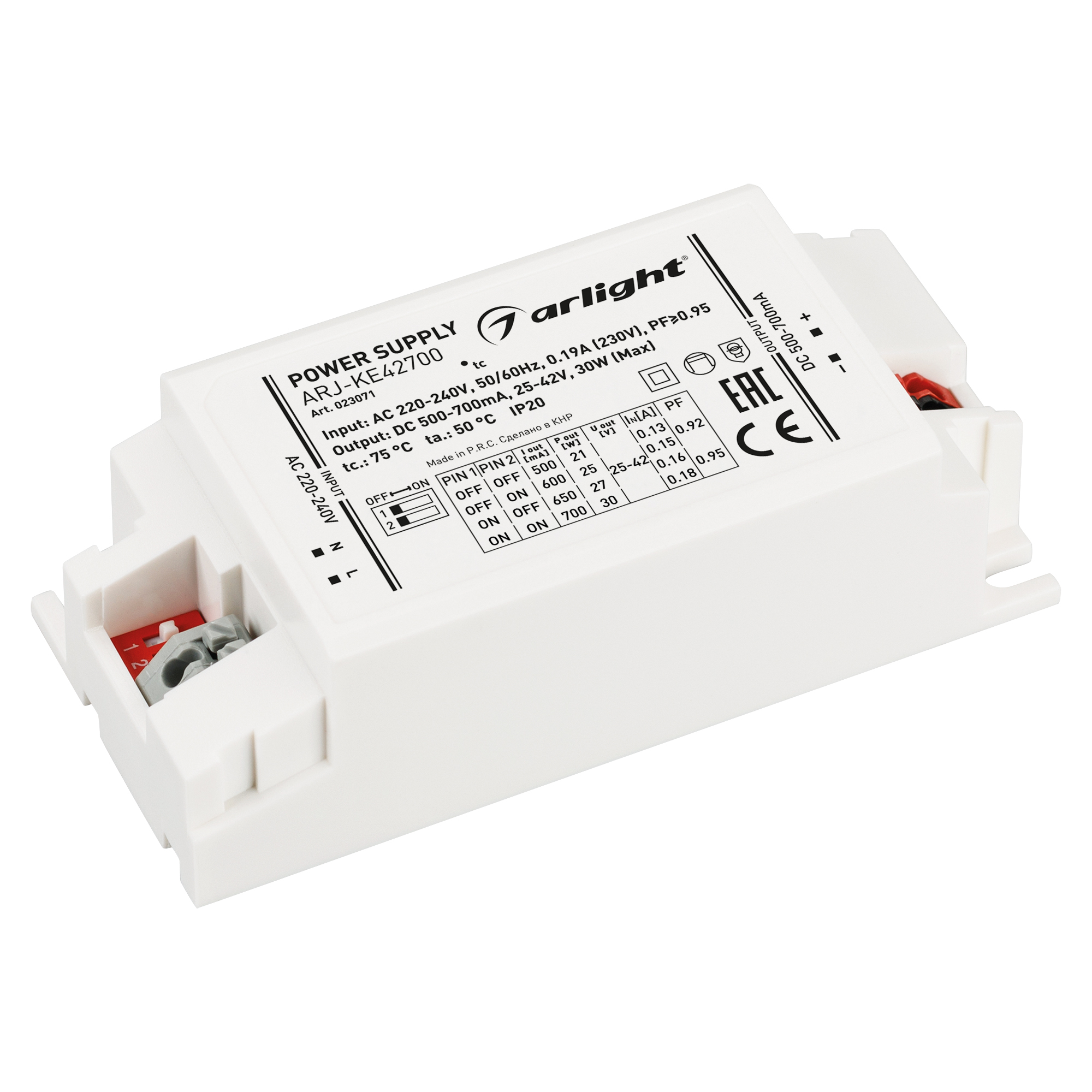 Блок питания ARJ-KE42700 (30W, 500-700mA, PFC) (Arlight, IP20 Пластик, 5 лет) 023071 - Viokon.com