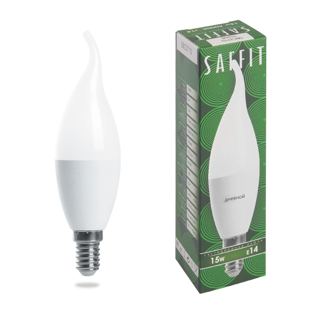 Лампа светодиодная SAFFIT SBC3715 Свеча на ветру E14 15W 230V 6400K (55208) - Viokon.com