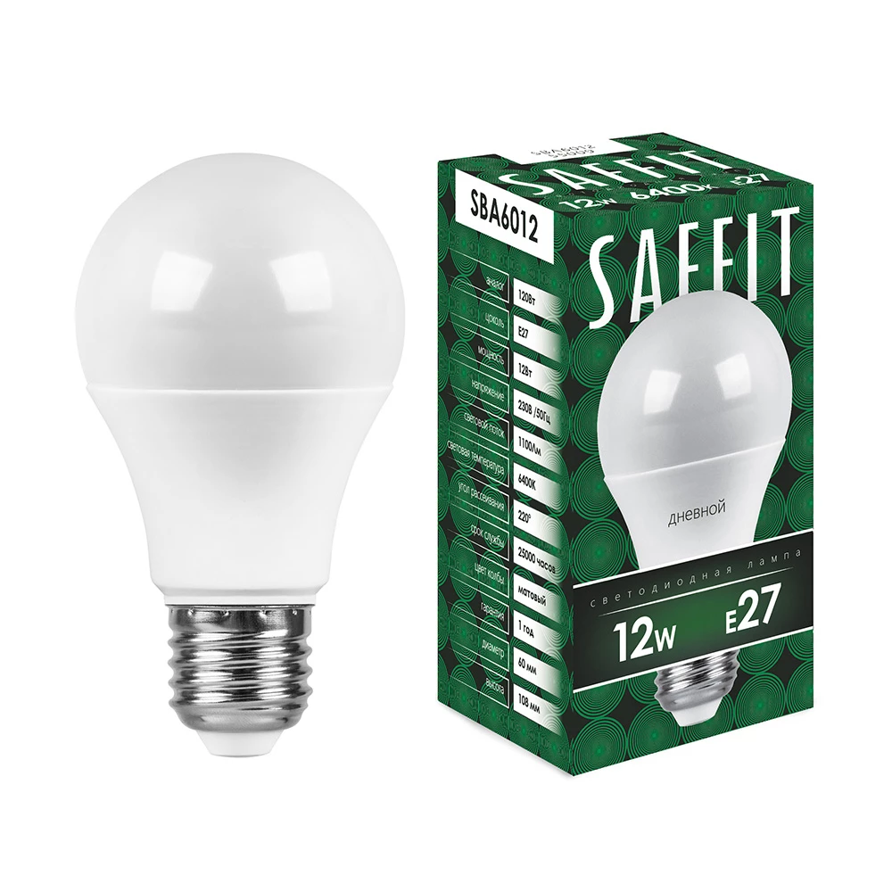 Лампа светодиодная SAFFIT SBA6012 Шар E27 12W 230V 6400K (55009) - Viokon.com