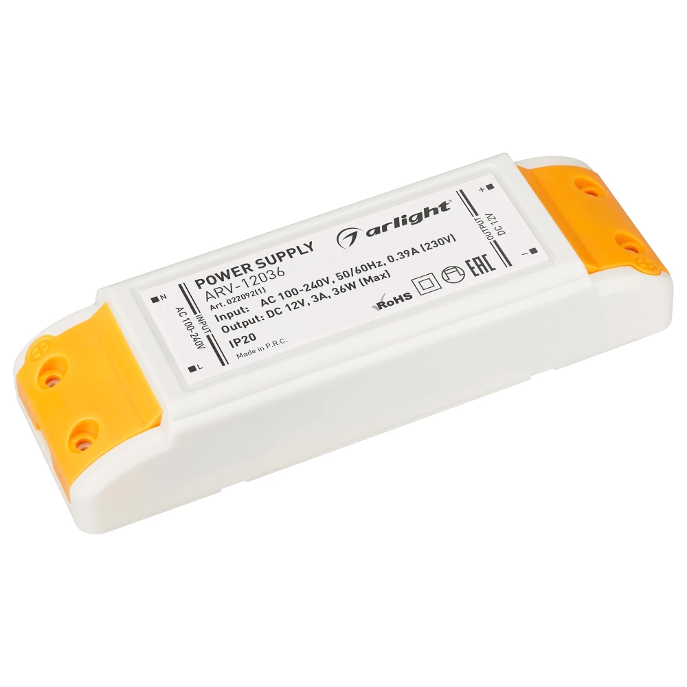 Блок питания ARV-12036 (12V, 3A, 36W) (Arlight, IP20 Пластик, 2 года) 022092(1) - Viokon.com