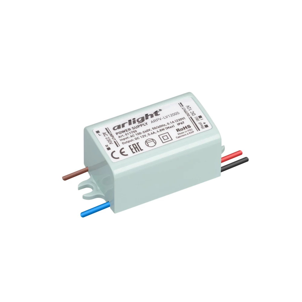 Блок питания ARPV-LV12005 (12V, 0.4A, 5W) (Arlight, IP67 Пластик, 2 года) 011750 - Viokon.com