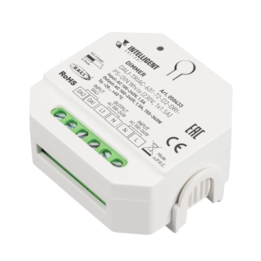INTELLIGENT ARLIGHT Диммер DALI-TRIAC-601-72-D2-DRI-PS-DIN White (230V, 1x1.5A) (IARL, IP20 Пластик, 5 лет) 050433 - Viokon.com