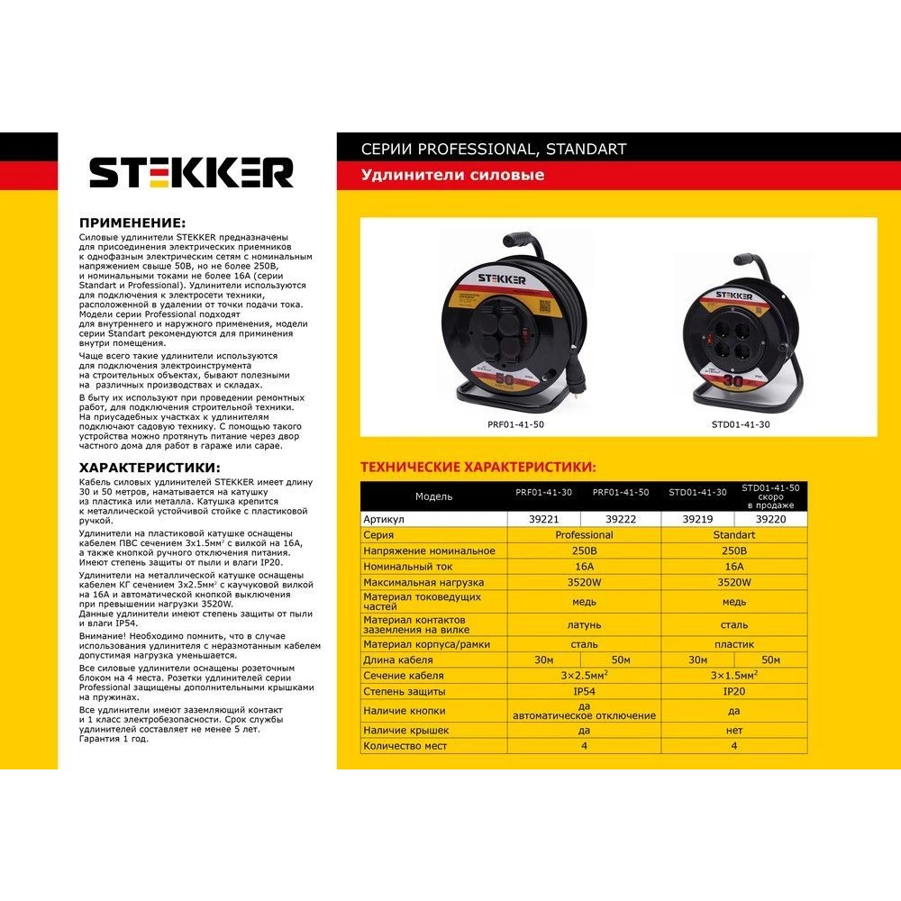 Удлинитель на пластиковой катушке Stekker STD01-41-30, 30м, 4 гнезда с/з 3*1,5, черный, серия Standart (УХз-16) (39219) - Viokon.com