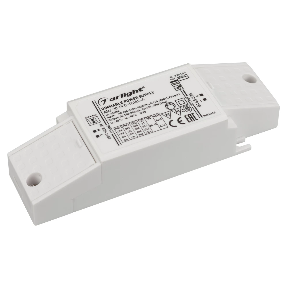 Блок питания ARJ-30-PFC-TRIAC-A (30W, 500-700mA) (Arlight, IP20 Пластик, 5 лет) 026052 - Viokon.com