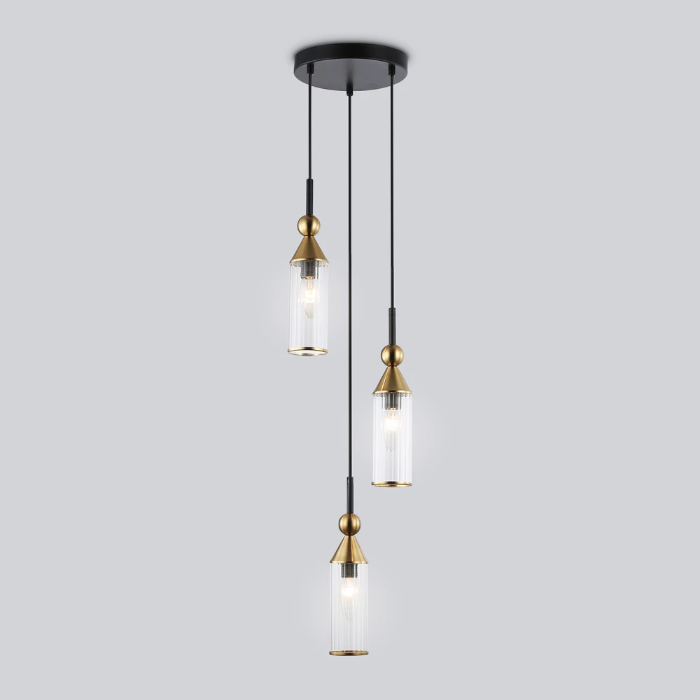 Подвесной светильник LH55252/3 BK/BS/CL черный/латунь/прозрачный E14*3 max 40W D230*1200 - Viokon.com