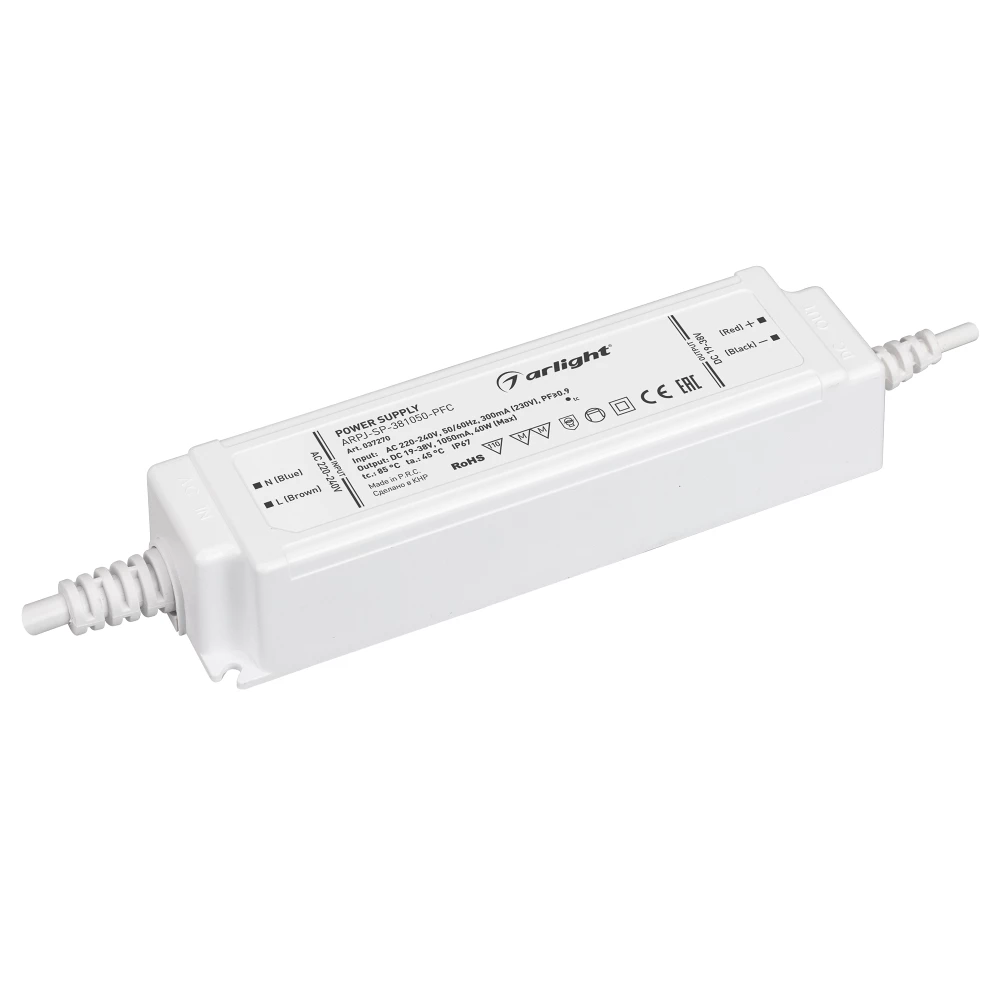 Блок питания ARPJ-SP-381050-PFC (40W, 19-38V, 1.05A) (Arlight, IP67 Пластик, 5 лет) 037270 - Viokon.com
