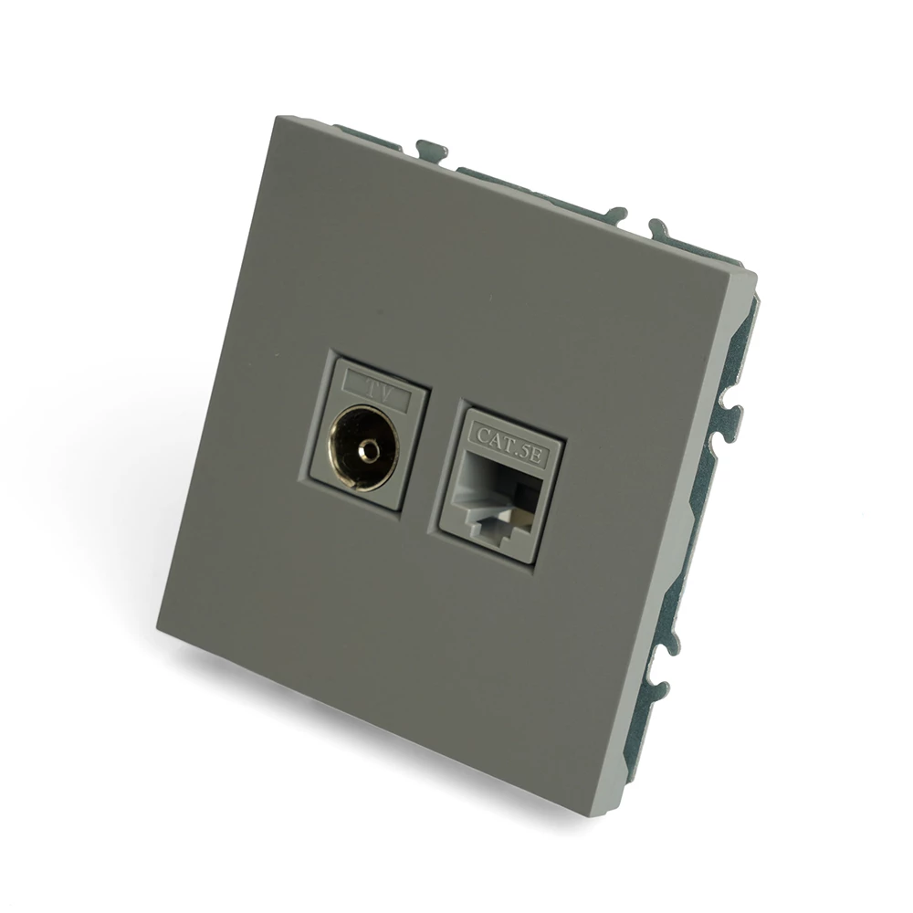 Розетка TV + компьютерная RJ-45 (механизм), STEKKER, серия Эмили, RST00-5106-10, платиново-серый, soft touch (49950) - Viokon.com