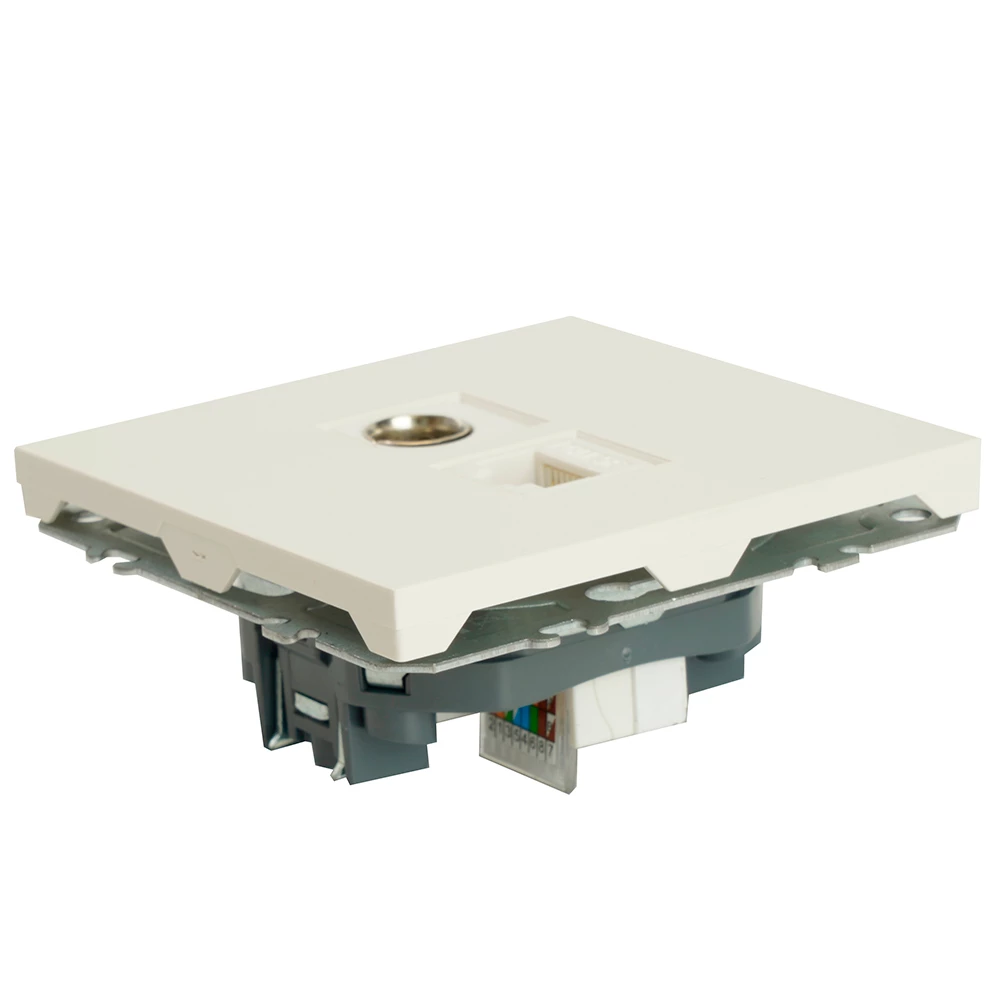 Розетка TV + компьютерная RJ-45 (механизм), STEKKER, серия Эмили, RST00-5106-01, белый фарфор, soft touch (49872) - Viokon.com