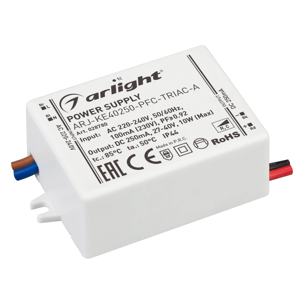 Блок питания ARJ-KE40250-PFC-TRIAC-A (10W, 250mA) (Arlight, IP44 Пластик, 5 лет) 028780 - Viokon.com