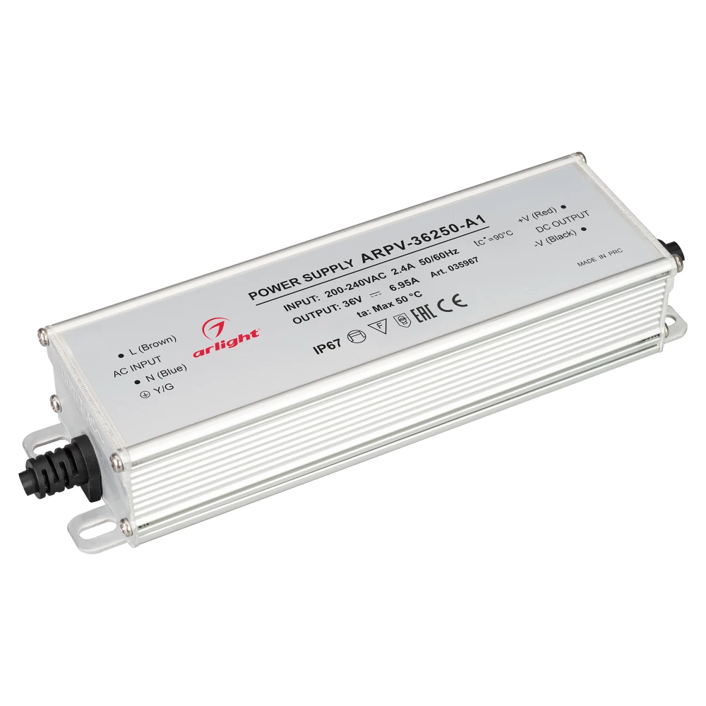 Блок питания ARPV-36250-A1 (36V, 6.95A, 250W) (Arlight, IP67 Металл, 3 года) 035967 - Viokon.com