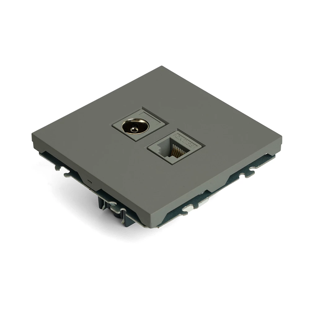 Розетка TV + компьютерная RJ-45 (механизм), STEKKER, серия Эмили, RST00-5106-10, платиново-серый, soft touch (49950) - Viokon.com