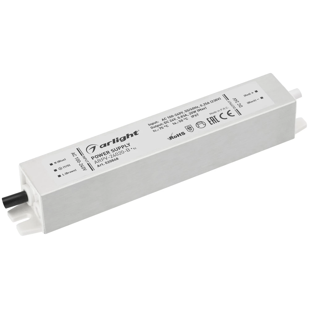 Блок питания ARPV-24020-B (24V, 0.8A, 20W) (Arlight, IP67 Металл, 3 года) 020848 - Viokon.com