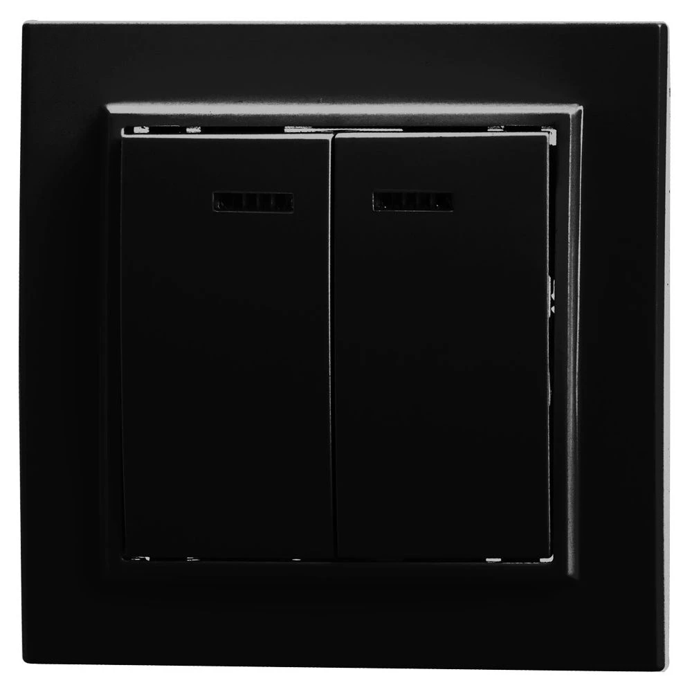 Выключатель 2-клавишный c индикатором STEKKER, PSW10-9002-03, 250V, 10А, серия Эрна, черный (39471) - Viokon.com