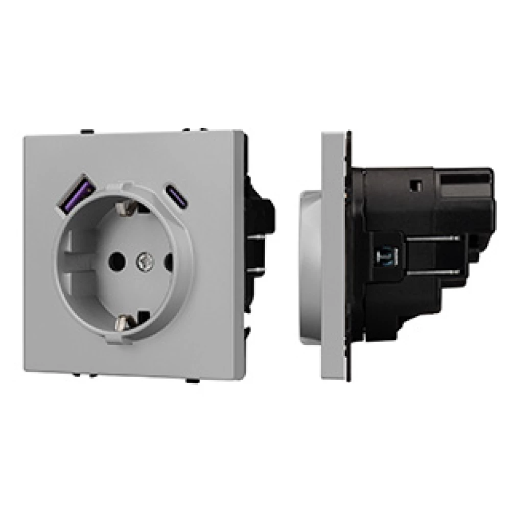 Механизм розетки с USB зарядкой SCT-NOBE-MUAC-SFPL-IS (230V, 16A) (Arlight, Никель) 059445 - Viokon.com