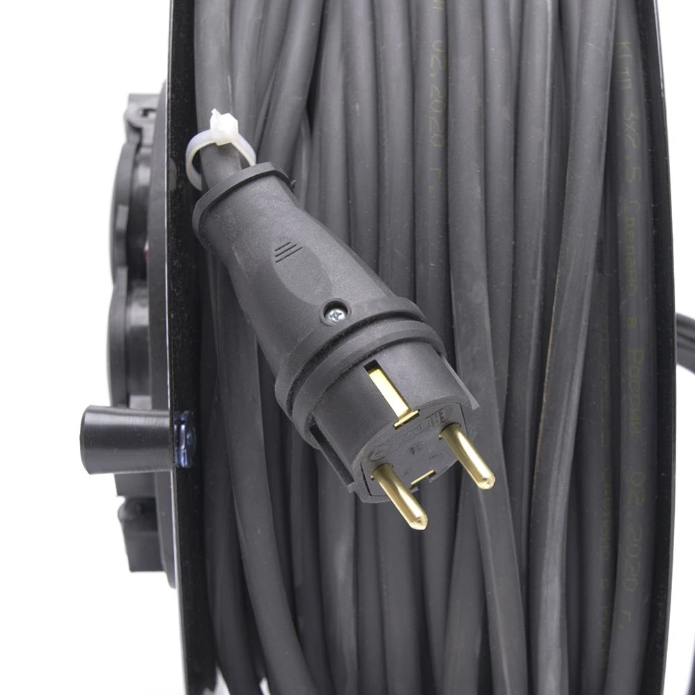 Удлинитель на металлической катушке с/з Stekker, PRF01-41-50, 50м, 4 гнезда с/з 3*2,5, серия Professional (УХз-16), черный (39222) - Viokon.com
