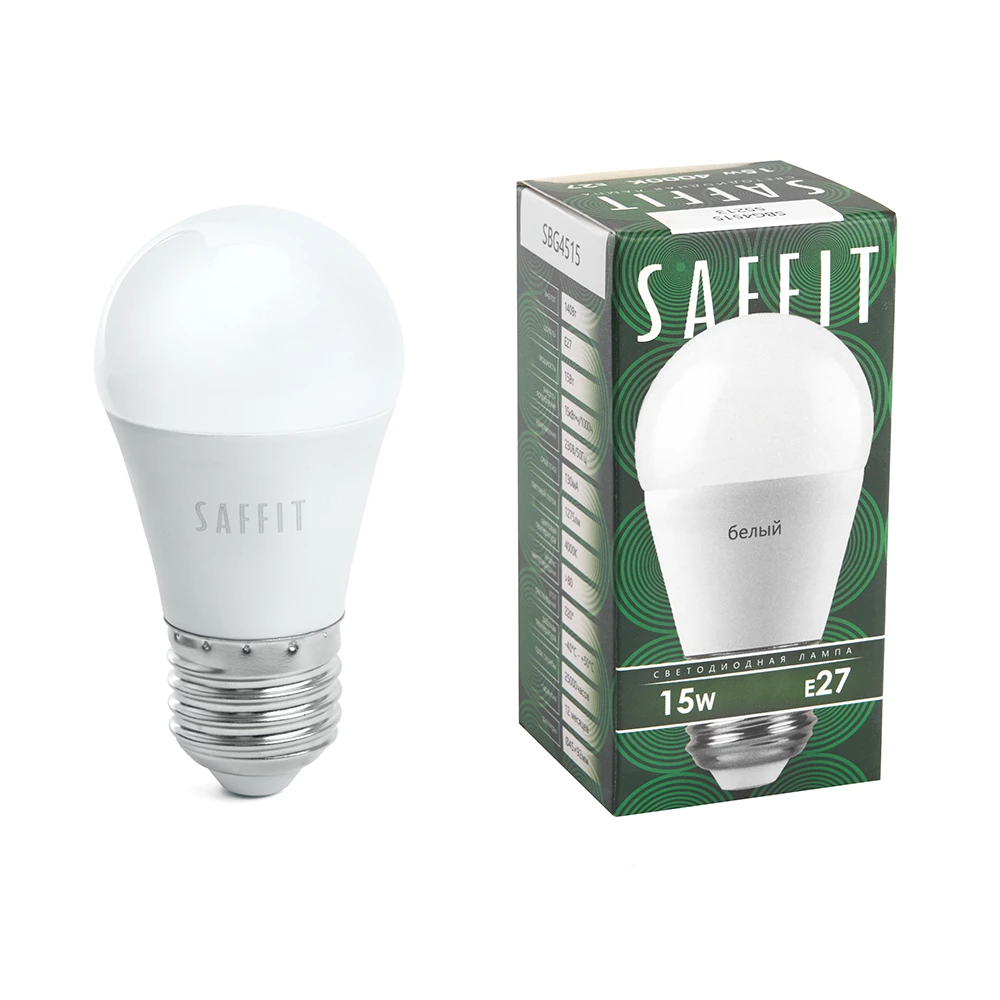 Лампа светодиодная SAFFIT SBG4515 Шарик E27 15W 230V 4000K (55213) - Viokon.com