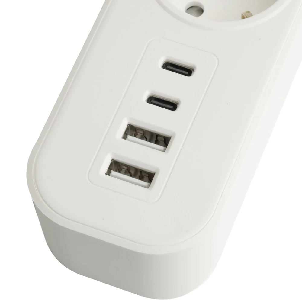 Сетевой фильтр 5-местный с/з STEKKER 3x1мм2, 5 м, 250В, 16А, 2 USB-A+2 Type-C 3, серия Nova, белый (50104) - Viokon.com