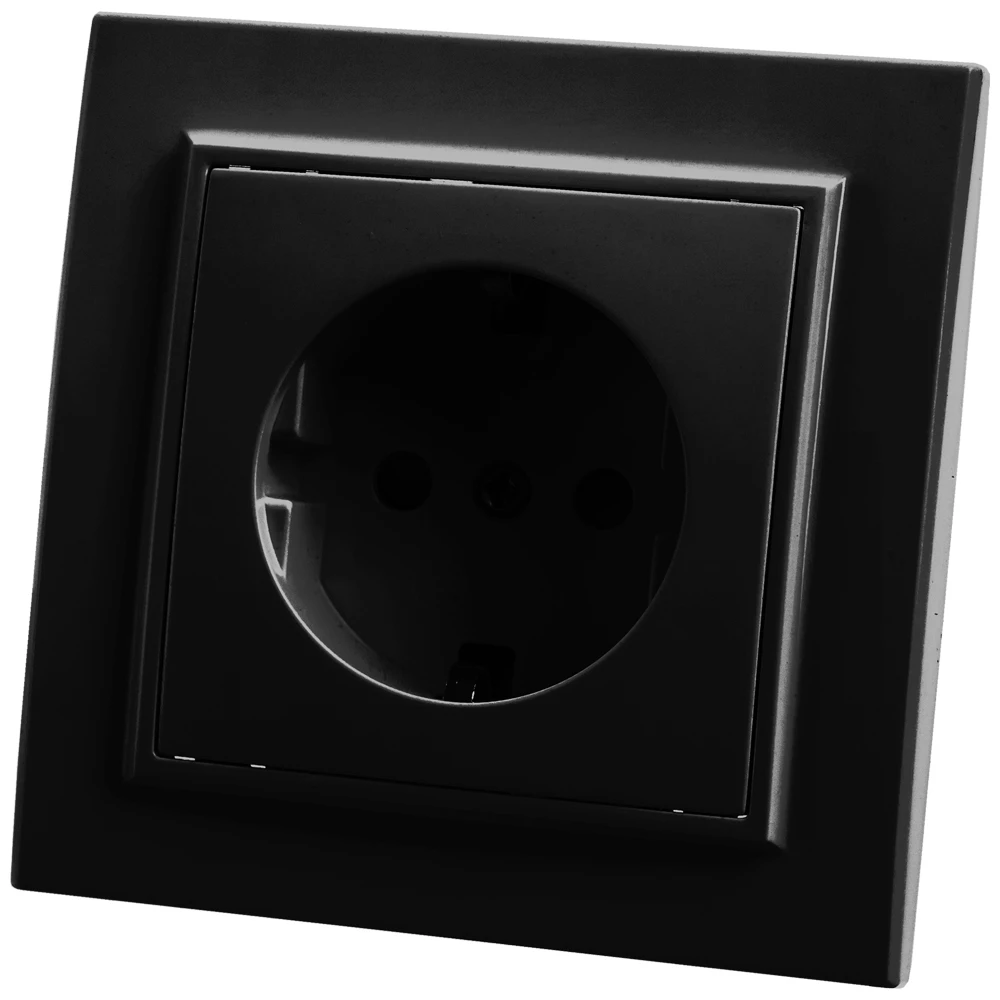 Розетка 1-местная c/з STEKKER, PST16-9010-03, 250В, 16А, с защитной шторкой, серия Эрна, черный (39479) - Viokon.com