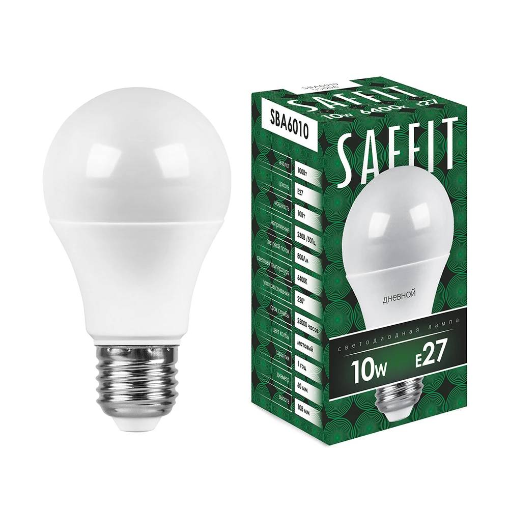 Лампа светодиодная SAFFIT SBA6010 Шар E27 10W 230V 6400K (55006) - Viokon.com