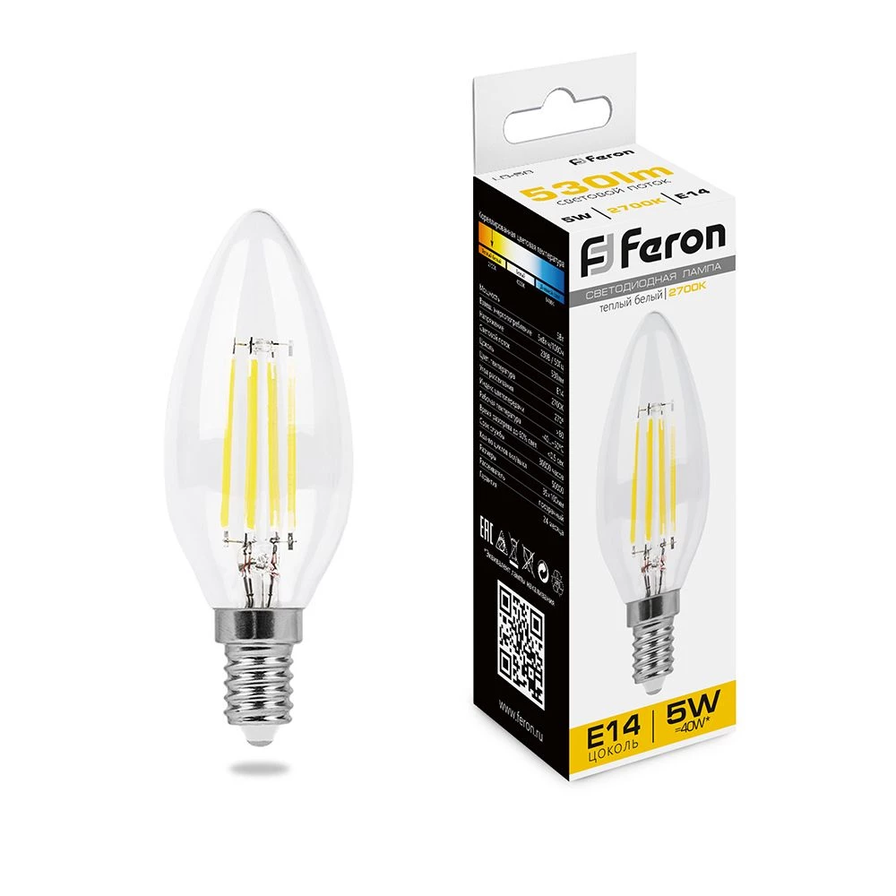 Лампа светодиодная Feron LB-58 Свеча E14 5W 230V 2700K (25572) - Viokon.com