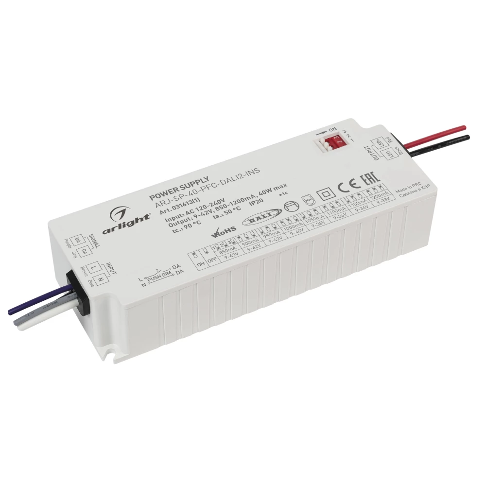 Блок питания ARJ-SP-40-PFC-DALI2-INS (40W, 9-47V, 0.85-1.2A) (Arlight, IP20 Пластик, 5 лет) 031613(1) - Viokon.com