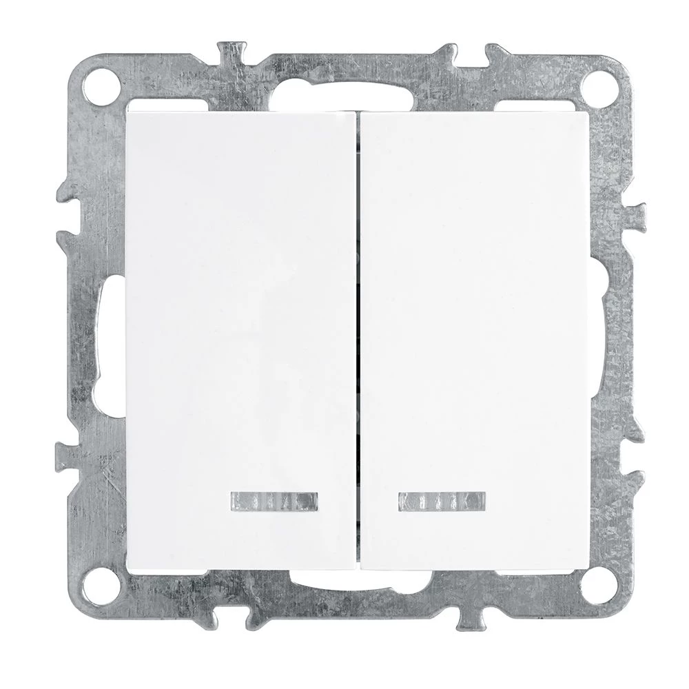 Выключатель 2-клавишный с индикатором (механизм), STEKKER, PSW10-9102-01, 250В, 10А, серия Эрна, белый (39310) - Viokon.com