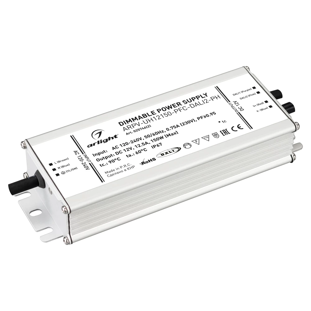 Блок питания ARPV-UH12150-PFC-DALI2-PH (12V, 12.5A, 150W) (Arlight, IP67 Металл, 7 лет) 025746(2) - Viokon.com