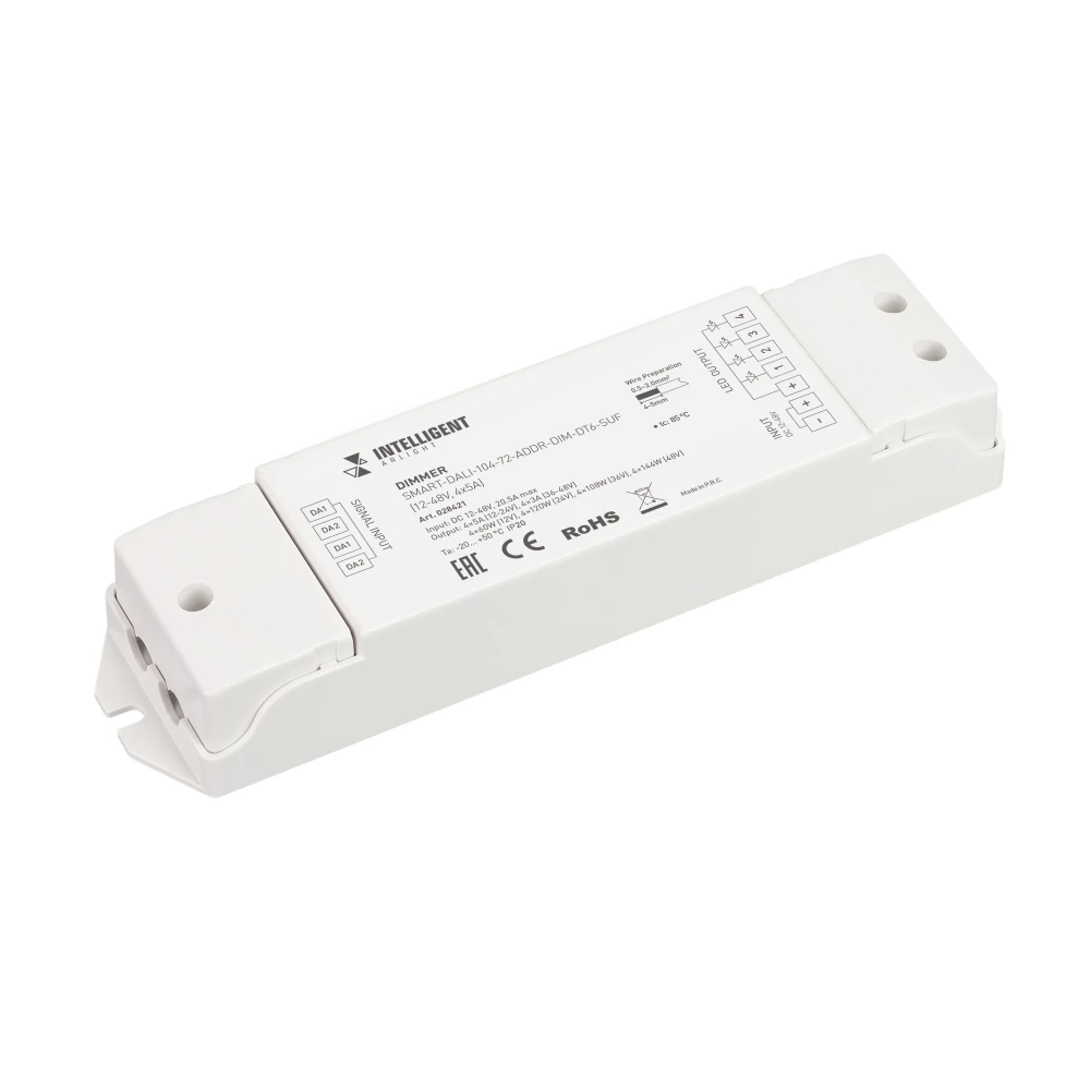 INTELLIGENT ARLIGHT Диммер SMART-DALI-104-72-ADDR-DIM-DT6-SUF (12-48V, 4x5A) (IARL, IP20 Пластик, 5 лет) 028421 - Viokon.com