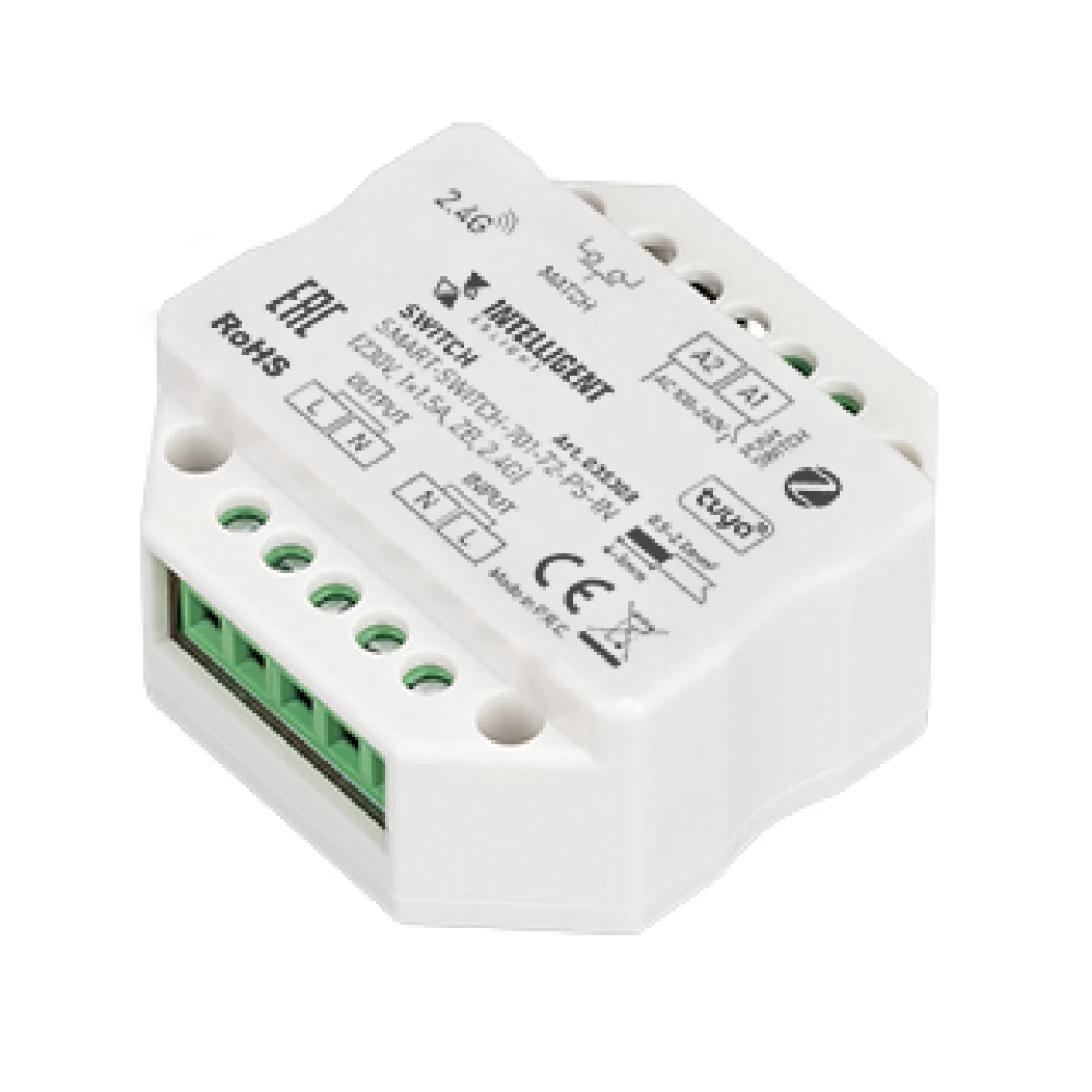 INTELLIGENT ARLIGHT Релейный модуль SMART-SWITCH-701-72-PS-IN (230V, 1x1.5A, ZB, 2.4G) (IARL, Пластик) 035308 - Viokon.com