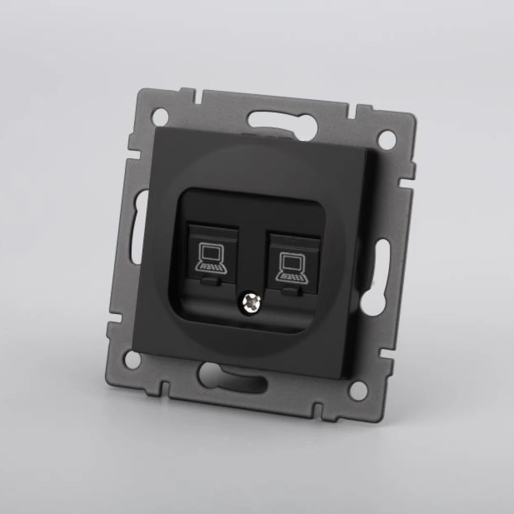 Механизм компьютерной розетки двойной SCT-MPC2-PL-BK-V (RJ-45, CAT6) (Arlight, -) 049853 - Viokon.com