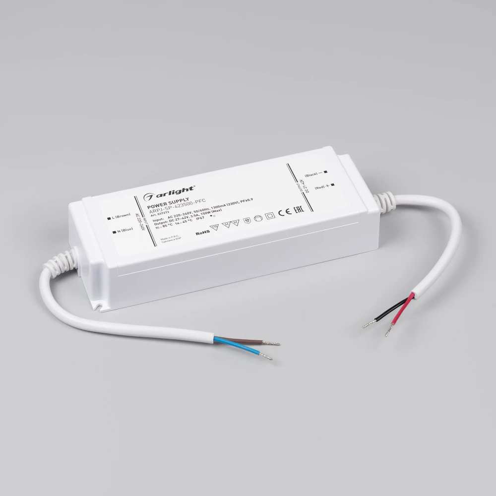Блок питания ARPJ-SP-423500-PFC (150W, 27-42V, 3.5A) (Arlight, IP67 Пластик, 5 лет) 037273 - Viokon.com