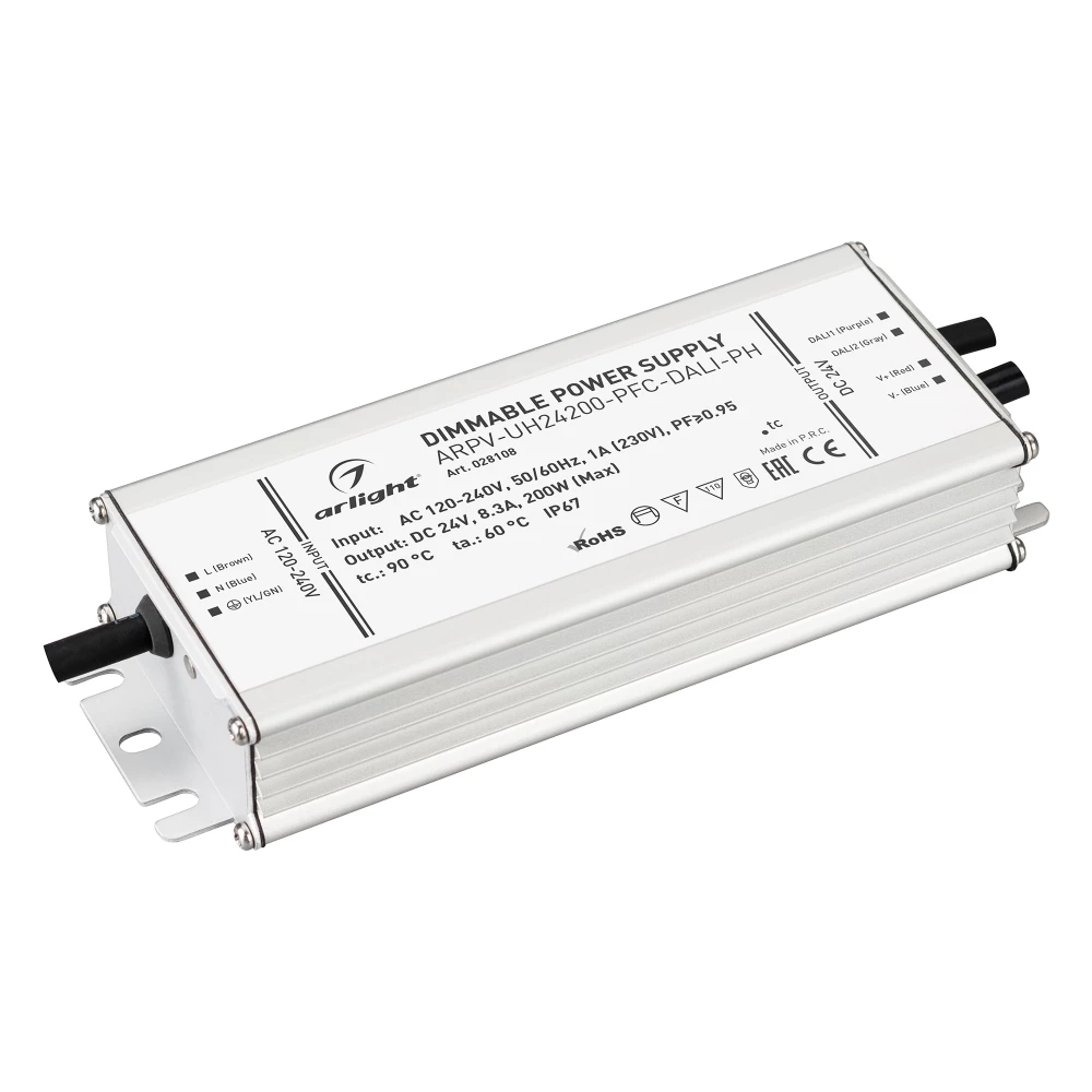 Блок питания ARPV-UH24200-PFC-DALI-PH (24V, 8.3A, 200W) (Arlight, IP67 Металл, 7 лет) 028108 - Viokon.com