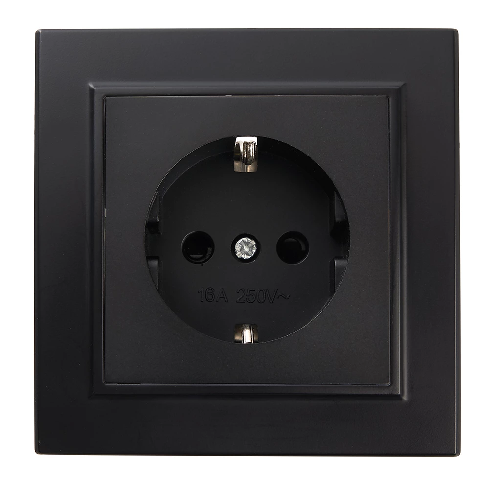 Розетка 1-местная c/з STEKKER, PST16-9010-03, 250В, 16А, с защитной шторкой, серия Эрна, черный (39479) - Viokon.com