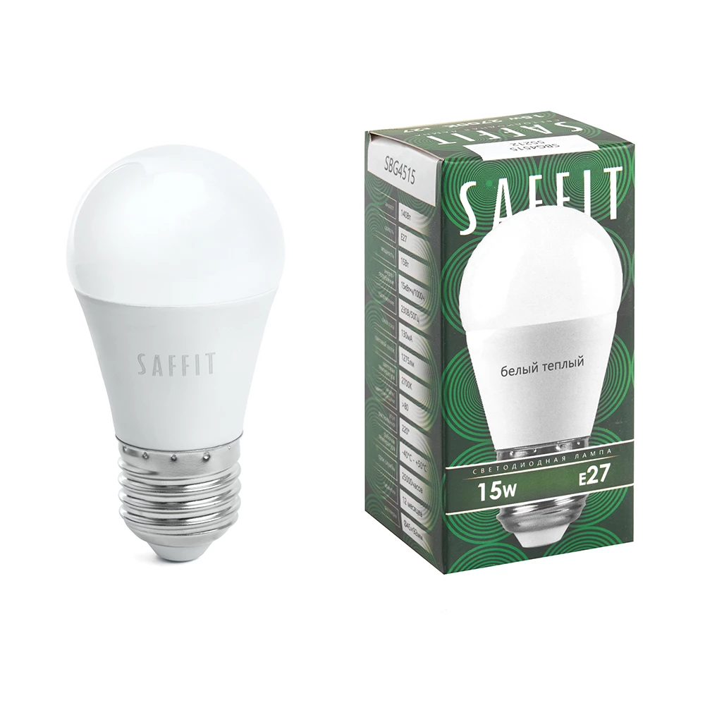Лампа светодиодная SAFFIT SBG4515 Шарик E27 15W 230V 2700K (55212) - Viokon.com