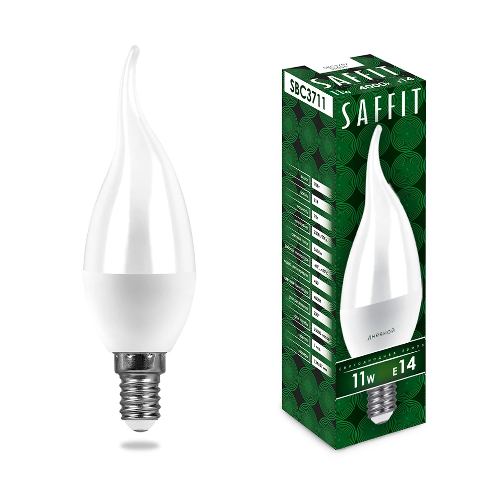 Лампа светодиодная SAFFIT SBC3711 Свеча на ветру E14 11W 230V 4000K (55134) - Viokon.com